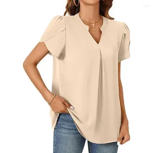 Camicette da donna Ofice Lady Blouse Spring Summer Short Short Short-V-Neck Solids Fashion Fashion Elegant Casual Chic Female Straight Straight