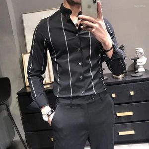 Men's Dress Shirts Man Shirt Office Muscle Formal For Men Striped Business Hipster Xxl Brand Korean Clothes Style Summer