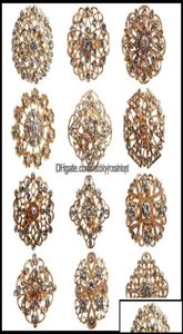 Pins Brooches Jewelry 24Pcs Clear Crystal Rhinestones Women Bridal Gold Brooch For Diy Wedding Bouquet Kit Dhcdn2034125