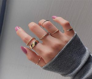 7in1 Punk joint Ring Set Geometric Minimalist Jewelry Metal circular golden rings for women Street dance Accessories5367969