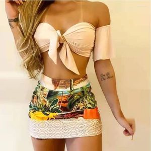 Work Dresses Arrivals 2024 Summer Women's Clothing Off-Shoulder Top Positioning Printed Hip Skirt Two-Piece Set