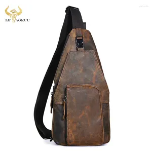 Bolsas de cintura Men Crazy Horse Horse Couro Casual Viagem Sling Sling Design Vintage Um ombro Cross-Body-Pack for Male 8086