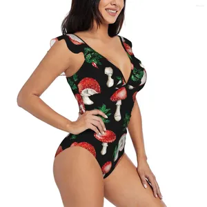 Kvinnors badkläder ruffle 2024 Kvinnor Sexiga One Pieces Swimsuit Female Watercolor Red Mushroom Monokini Bathing Suit Beachwear