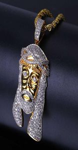 Hip Hop Icepou todo o colar de pingente de máscara de Jesus de ouro em pedra da CZ com correntes de corda Bling Jewelry Gift for Mom6019943