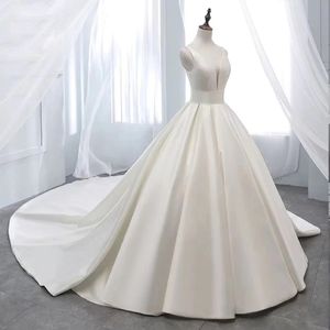 Ivory Satin Wedding Dresses High Quality Bridal Gowns Court Train Wedding Bridal Wear New Arrival Fall Winter 301t