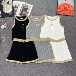 Summer Women's knitted short Sleeve set Designer Fashion letter embroidery High quality women's drawstring shorts + knitted sleeveless vest top Sexy Spice set