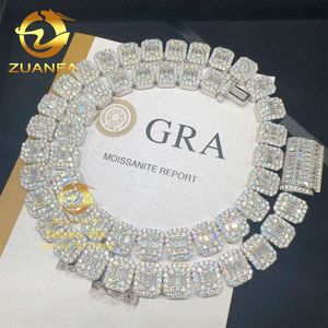 Moda GRA Certificados 925 Prata 13mm Iced Out Hip Hop VVS1 Baguette Moissanite Diamond Cluster Tennis Chain Colar