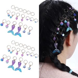 Clipes de cabelo 22pcs sereia de sereia fofa clipe de pingente para mulheres branqueadas encantos de pérolas dreadlock beads jóias meninas estilo cocar diy cocar