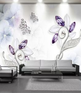 Wallpaper 3D personalizzato Wallpaper 3D Purple Floro Floralfly Perle soggiorno divano divano TV Decorazione murale decorazione murale Wallpape4169495