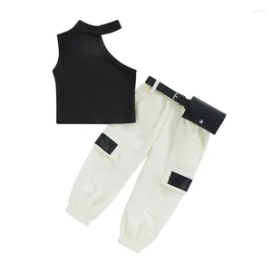 Zestawy odzieżowe ubrania dla dzieci spodnie ładunkowe Ustaw kamizelki bez rękawów i spodnie z paskami z fanny plecak zwykłe letnie stroje