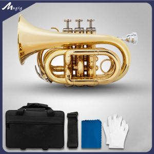 Instrument Mugig Mini Pocket Trumpet BB Flat mässing Vindinstrument BB platt mässing Vind munstycke Parhandskar Rengöringduk