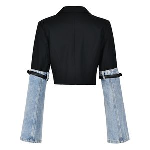 denimjacka designer kvinna affärsdräkter för kvinnor cowboy denim lapptäck jacka kostym krage korta höstkarriärrelaterade funktioner s xl jean jacka kvinnor jackor