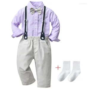 衣類セットベビーフォーマル服セット男の子ボウタイ長袖シャツのズボンロンパー紳士スーツ幼児誕生日パーティー