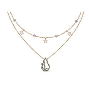 neckless for woman Swarovskis Jewelry Matching Double-layer Two-in-one January Night Cat Star Necklace Female Swarovski Element Crystal Clavicle Chain Female