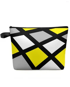 Cosmetic Bags Yellow Black Grey Geometric Square Large Capacity Travel Bag Portable Makeup Storage Pouch Women Waterproof Pencil Case