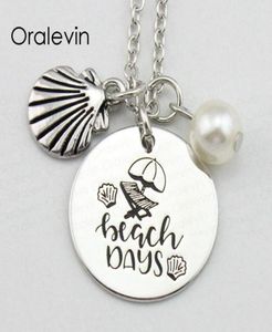 Пляжные дни вдохновляющие ручные штампы с гравированным подвесным ожерельем для женщин. Хороший подарок18inch22mm10pcslot92427321797926