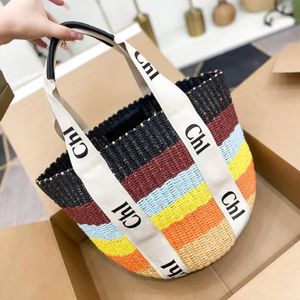 Summer Straw Weave Woody Beach Bag Designer Womens Crossbody Handväskor Virka Croch Clutch Bag Tote Shopping Bucket Bags Luxury Top Handtag Weekender Basket Travel Bag