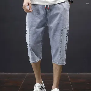 Mäns jeans denim Capris 2024 Summer tunt löst plus storlek 5xl raka stora medelstora byxor koreanska utgåva män reser och semester shorts