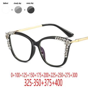 Solglasögon Rhinestone Cat Progressive Multifocal Transition Pochromic Reading Glasses Points For Reader Near Far Sight FML 253K