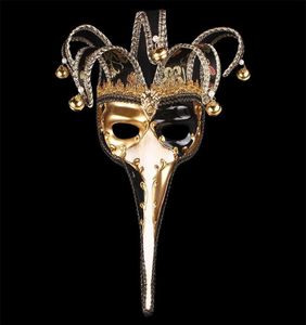 Lange Nasen halbe Gesichtsmaske mit kleinen Glocken Venetian Masquerade Masken für Weihnachten Halloween Day Decor Supplies Mode 45WPA BB2516571903