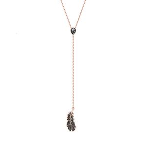neckless for woman Swarovskis Jewelry Matching Light Black Feather Tassel Necklace Female Swarovski Element Crystal Clavicle Chain Female