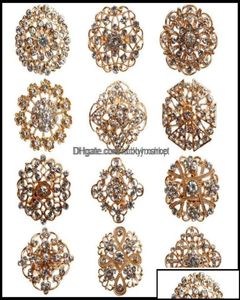 Pins Brooches Jewelry 24Pcs Clear Crystal Rhinestones Women Bridal Gold Brooch For Diy Wedding Bouquet Kit Dhcdn8537111