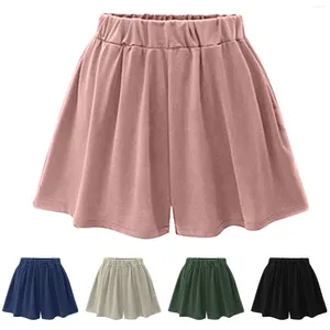 Women's Shorts Plus Size Wide Leg Culottes Elastic Waist Pleated Solid Color Korean Y2k Jogger Sporty Mini M-4XL