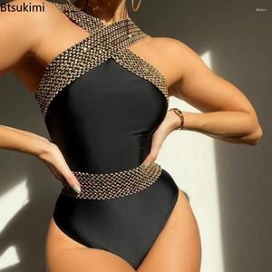 Swimwear femminile 2024 Sexy Women One Piece High Waist Black Stitch Bikini Battini da bagno Abbigliamento da spiaggia Monokini brasiliano nuoto