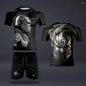 Herren Tracksuits Y2K Summer Sports Casual T-Shirt Set 2 Teile Coole Metall Armor Print Street Mode Kurzärmel und Shorts für Männer