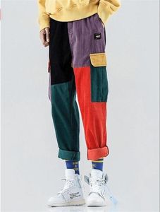 Aelfric Eden Corduroy Sweatpants Cargo Pants Men Harem Jogger Vintage Color Blockパッチワーク
