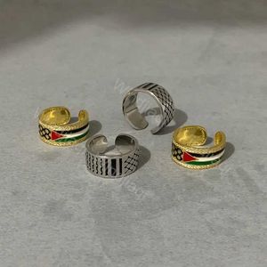 Klusterringar fashionabla och justerbara kufia zirkon öppen ring rostfritt stål halsduk mönster palestin ring smycken present h240504