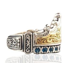 Omhxzj inteiro europeu de três anéis de pedra moda mulher homem festeira presente de casamento coroa azul zircão 18kt branco ouro amarelo ouro rin6601090