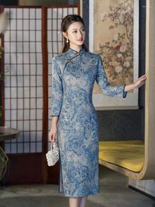 Etnik Giyim 2024 Çin Geleneksel Baskısı Retro Cheongsam Sonbahar ve Kış Slim Fit Günlük Uzun Kollu Geliştirilmiş Qipao Elbise