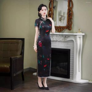 Etniska kläder högkvalitativa riktiga siden qipao cheongsam topp kjol kinesisk stil traditionell modifierad exklusiv retro kvällsfest