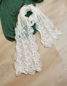 スカーフスタイリッシュな女性ロングスカーフ刺繍花柄のかぎ針編みメッシュレーストリムショールEQ5617564
