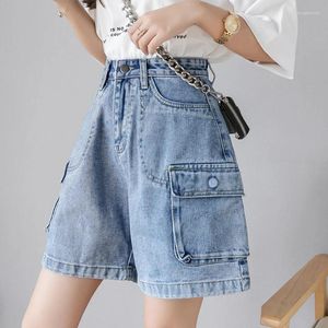 Kvinnors byxor 2024 Summer Casual Style Harajuku Vintage Zipper Shorts Loose Blue Y2K Wide Leg Punk Baggy Mid Long Denim