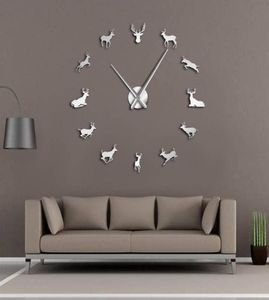 Relógio de parede gigante DIY Cervo da floresta moderno Antler relógio de parede de acrílico Efeito Animais Decorações de casa 342H3373591