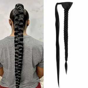 90 cm 36 cali bardzo długa owinięcie się wokół Jumbo Pre Braided Ponytail Ombre Brown Blond Syntetyczne włosy 240430