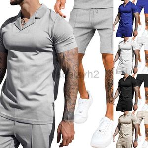 Herrspårar Streetwear Summer Waffle V-ringning Polo Kort ärm Shorts Mäns sport Casual Fashion Set Plus Size Set