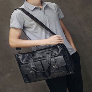 läder bärbara väska män svart portfölj 15 6 mode affärspåsar vintage casual mens datorväska kontor väskor för män 241l