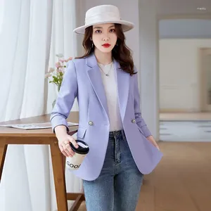 Kvinnors kostymer Leisure Blzer Taro Purple Suit Jacket för kvinnor 2024 Spring Autumn High-klass mode mångsidig utkläder elegant smal passform