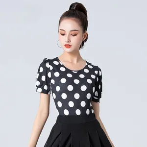 Scene Wear Latin Dance Training Suit Polka Dot Modern etnisk kortärmad tryckt rund hals sommar