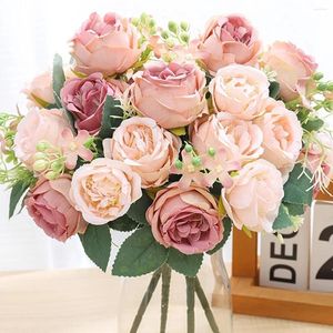 Dekorativa blommor 1pc konstgjorda blommor Silk Rose Pion Christmas Bridal Bouquet Wedding Home Garden Party Vase Decoration Diy Present Box S