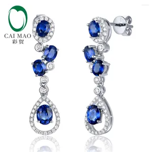 Dangle Earrings 0.37ct Diamond & 2.02ct Oval Cut Sapphire 14K White Gold Engagement Drop