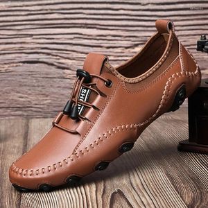 Sapatos casuais de couro genuíno masculino mocassins deslizamentos respiráveis na direção preta PLATUS TAMANHO 37-47