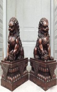 Collezionabile 18 China Pure Bronze Bronze Copper Tutelante Door Guardian Fu Foo Dog Leon Statues Coir 235I9740754