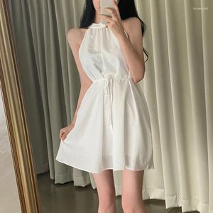 Повседневные платья Hikigawa Chic Fashion Women Summer Sexy Elegant Off Halter Halter Solid Tired Slim Thin Mini Vestidos Mujer