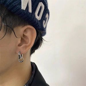 Hoop örhängen coola män 925 silverhoppar smycken vintage geometri dubbel ring manlig personlig punk hiphop textur