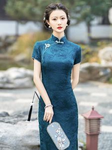 Roupas étnicas de estilo étnico de estilo chinês de ponta de ponta de grande porte Cheongsam Longa primavera de Xangai de Shanghai