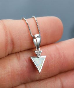 Pendant Necklaces Simple Female White Blue Opal Necklace Dainty Bridal Triangle Stone Charm Zircon Boho Chain For Women2565908
